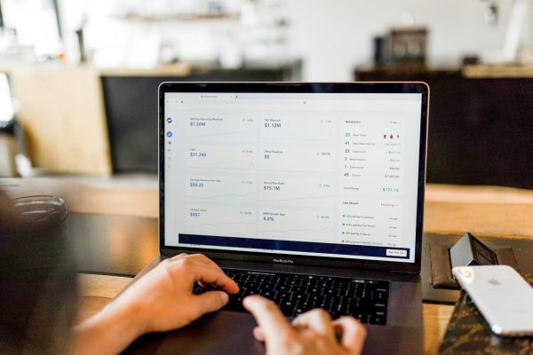 Cryptoassets: Open laptop with screen showing a range of numbers