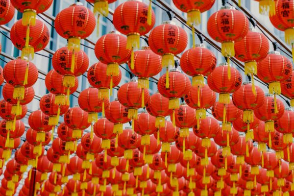 Royalty finance: Scores of chinese lanterns forming a cover
