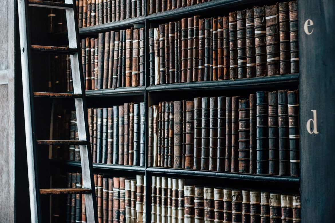 Proceeds of Crime Act: Law library shelves with ladder