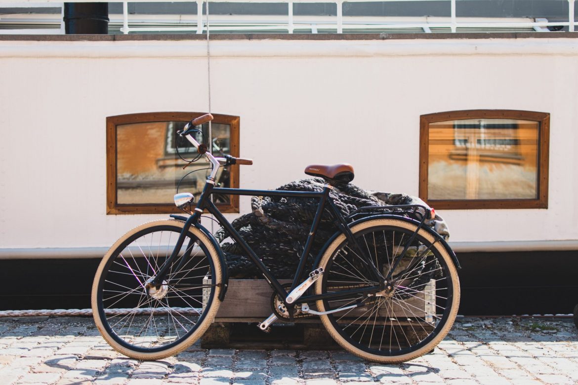 History of the stock market: A bike leaning against a barge